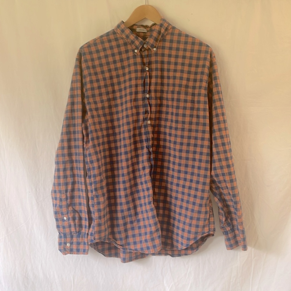 J crew Secret Wash cotton poplin shirt mens xl blue and peach/orange pla…